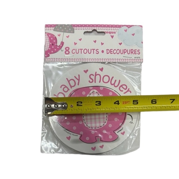 8 baby shower cutout decorations. Pink and white colored new in packaging! - Picture 2 of 3